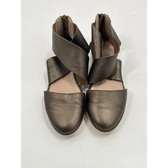 Eileen Fisher Sport Gold Brown Metallic Leather Suede Flats Sz 6.5 - Picture 6 of 9